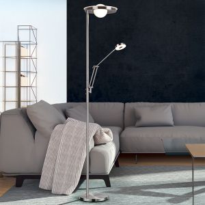 Nickel reading floor lamp modern, Yazid, 32W, adjustable light colour LED, with touch dimmer