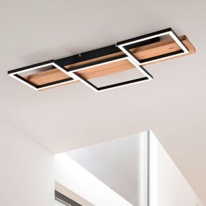 Wood flush ceiling light brown, Justian, 30W, 3000K LED, 3-step dimmable