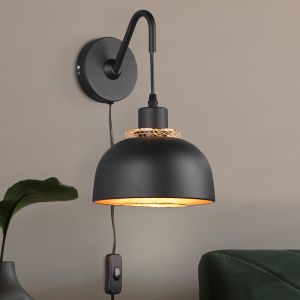 Black wall light industrial, Sylvano, with switch