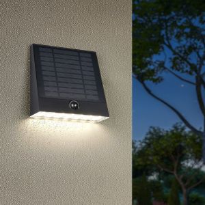 Black solar outdoor wall light modern, Pontus, 6W, 4000K LED, IP44