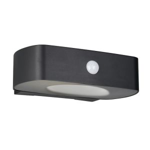 Black solar outdoor wall light modern, Pytsje, 6W, 4000K LED, IP44, with switch