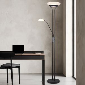 Black reading floor lamp modern, Fredrika, 27W, 3000K LED, with touch dimmer