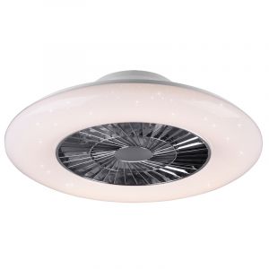 Chrome ceiling fan modern, Damia, 40W, warm to cold white adjustable LED, with remote control