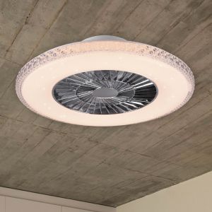 Chrome ceiling fan design, Damon, 40W, warm to cold white adjustable LED, with remote control