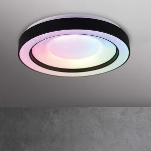 Black flush ceiling light modern, Navin, 22W, RGBW LED, with remote control