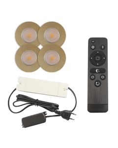 4 brass porch spotlights Dico, IP65, with connection set and remote control