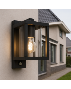 Modern outdoor wall light with motion sensor black, Amalie, IP54
