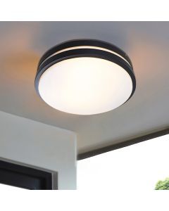 Plastic outdoor ceiling light with motion sensor black, James, IP44
