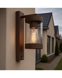 Modern outdoor wall light with motion sensor rust coloured, Musa, IP44