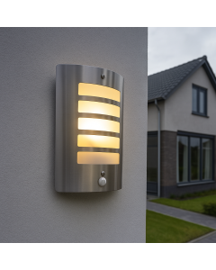 Modern outdoor wall light with motion sensor silver, Manuel, IP44