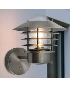 Stainless Steel outdoor wall light with dusk to dawn sensor silver, Felice, IP44