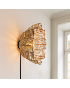 Rattan wall light brown, Heather, with switch