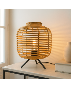 Rattan table lamp brown, Pinar, with switch