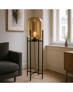 Retro floor lamp amber, Roxy, with switch