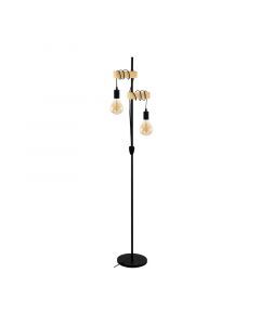 Wood floor lamp brown, Anton, with switch