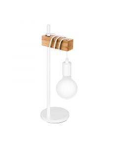 Wood table lamp white, Anton, with switch