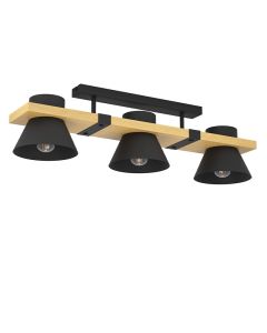 Black retro ceiling light wood, Juanita