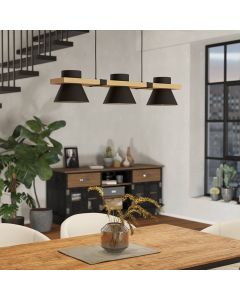 Black retro pendant light wood, Juanita