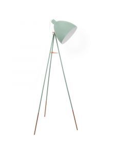 Green industrial tripod floor lamp metal, Jezebel, with pull switch