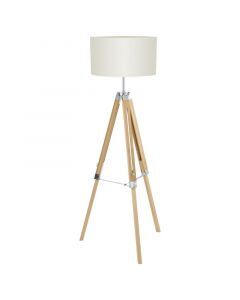 White rustic tripod floor lamp wood, Joana, with switch