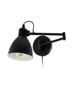 Black classic wall light steel, Tjarco, with switch