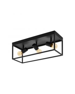Black industrial flush ceiling light steel, Tyrza