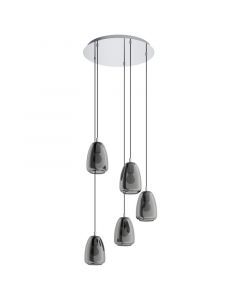 Chrome pendant light smoke glass, Fredericus