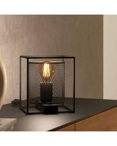 Black industrial table lamp aluminium, Thiemo, with switch