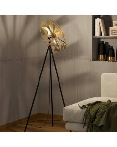 Golden retro floor lamp aluminium, Thiemen, with switch
