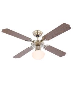 Brown classic ceiling fan stainless steel, Henza, with pull switch