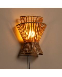 Rattan wall light brown, Tasman, with switch