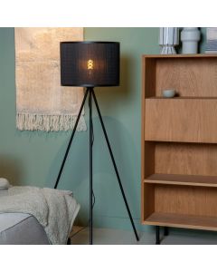 Bamboo tripod floor lamp black, Tagalog, with switch