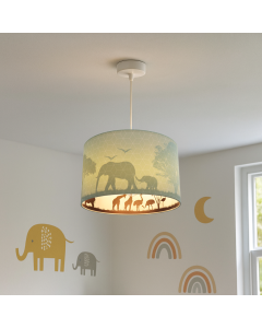 Fabric kids pendant light green, Safari