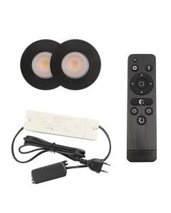 2 black porch spotlights Dico, IP65, with connection set and remote control