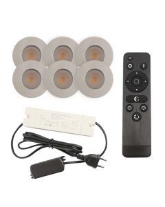 6 chrome porch spotlights Dico, IP65, with connection set and remote control