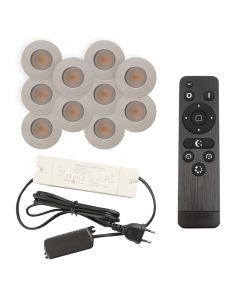 10 chrome porch spotlights Dico, IP65, with connection set and remote control