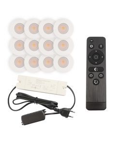 12 white porch spotlights Dico, IP65, with connection set and remote control
