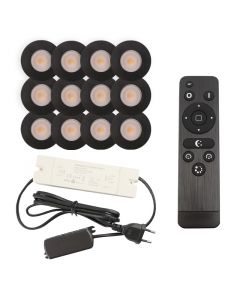 12 black porch spotlights Dico, IP65, with connection set and remote control