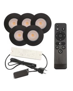 5 black porch spotlights Dico, IP65, with connection set and remote control