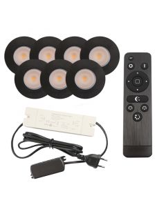 7 black porch spotlights Dico, IP65, with connection set and remote control
