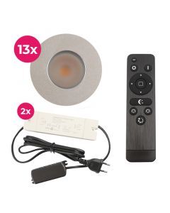 13 chrome porch spotlights Dico, IP65, with connection set and remote control