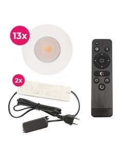 13 white porch spotlights Dico, IP65, with connection set and remote control