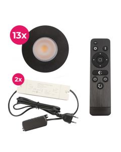 13 black porch spotlights Dico, IP65, with connection set and remote control