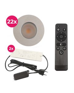 22 chrome porch spotlights Dico, IP65, with connection set and remote control