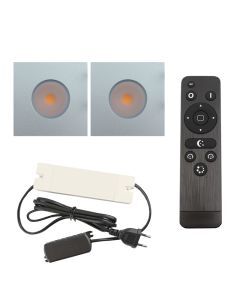 2 square chrome porch spotlights Dico, IP65, with connection set and remote control