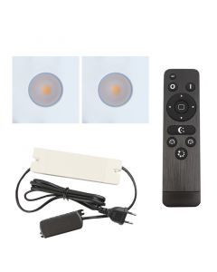 2 square white porch spotlights Dico, IP65, with connection set and remote control