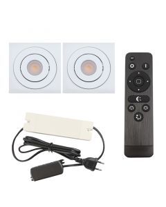 2 adjustable porch spotlights Rona square, IP44, with connection set and remote control, white