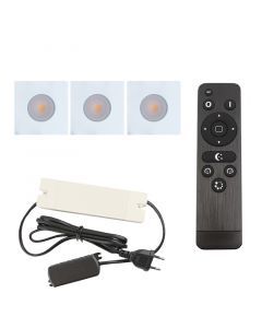 3 square white porch spotlights Dico, IP65, with connection set and remote control