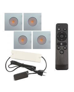 4 square chrome porch spotlights Dico, IP65, with connection set and remote control