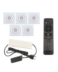 5 adjustable porch spotlights Rona square, IP44, with connection set and remote control, white